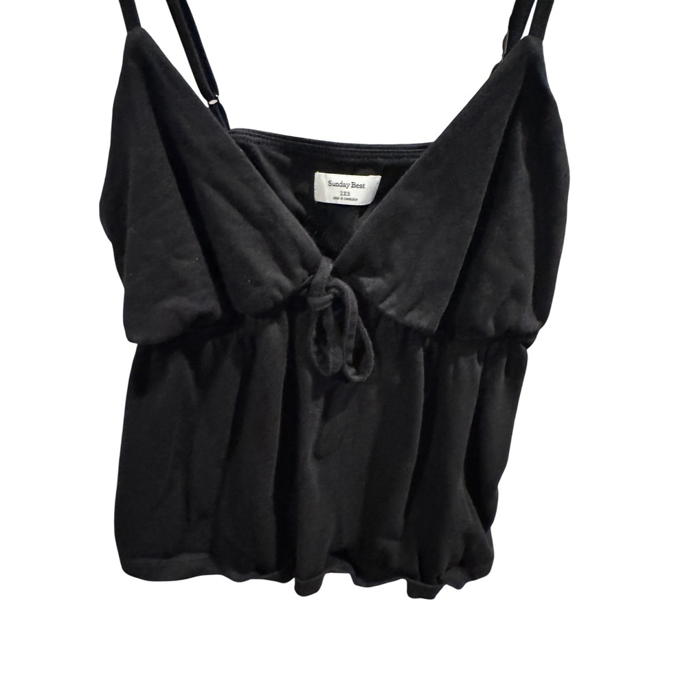 Sunday Best Aritzia Black Babydoll Camisole Tie Front V-Neck Tank Top 2XS